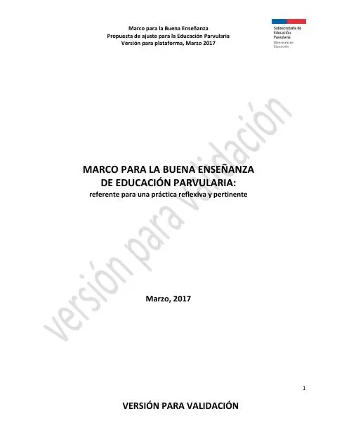 Portada del documento Marco para la Buena Enseñanza de Educación Parvularia, marzo de 2017